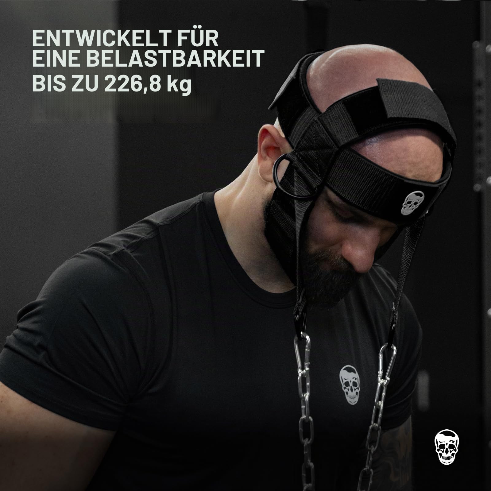 Gymreapers Nackengeschirr, verbessert die Nackenkraft und reduziert Nackenschmerzen – Nackentrainer mit 73,7 cm robuster Edelstahlkette, verstellbarem Neoprengurt, Nackengeschirr für Fitnessstudio und