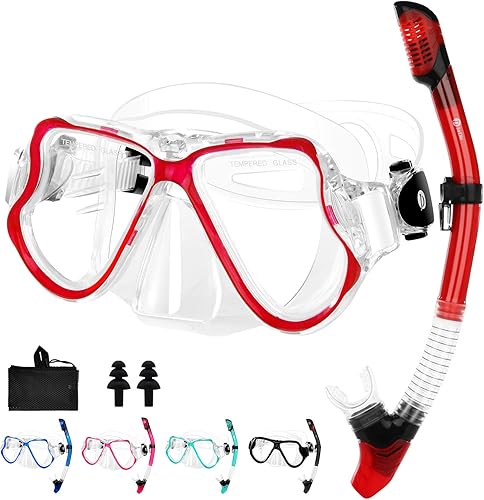 Miniatura 1 de JARDIN Juego de esnórquel seco, máscara panorámica de esnórquel de visión amplia, máscara de buceo de vidrio templado antivaho, respiración libre y