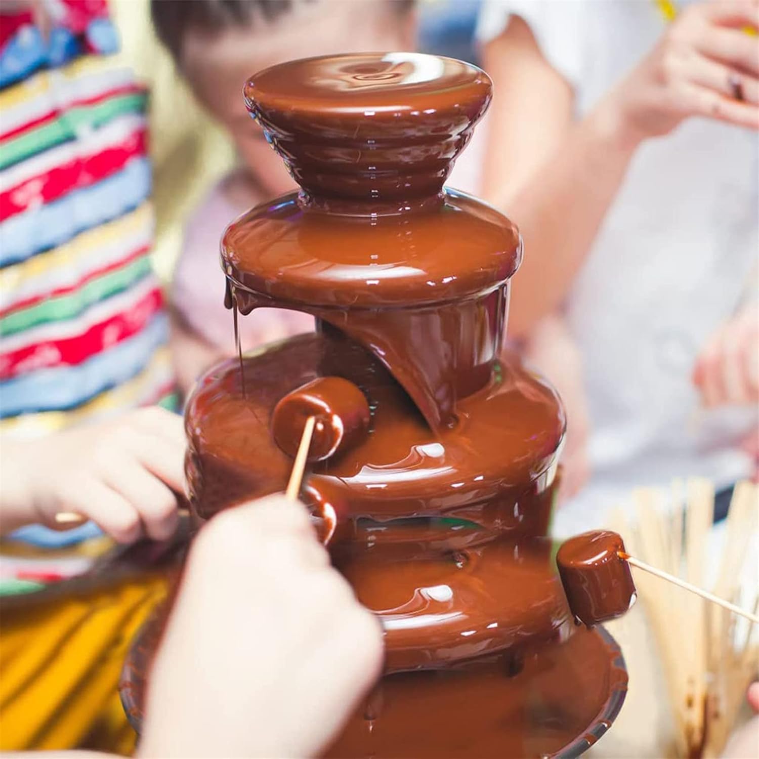 Chocolate Fountain, 4 Tier -7 TierStainless Steel Electric Chocolate Fondue Fountain, Easy to Assemble Chocolate Melting Fondue with Removal Serving Tray for Chocolate,5floors