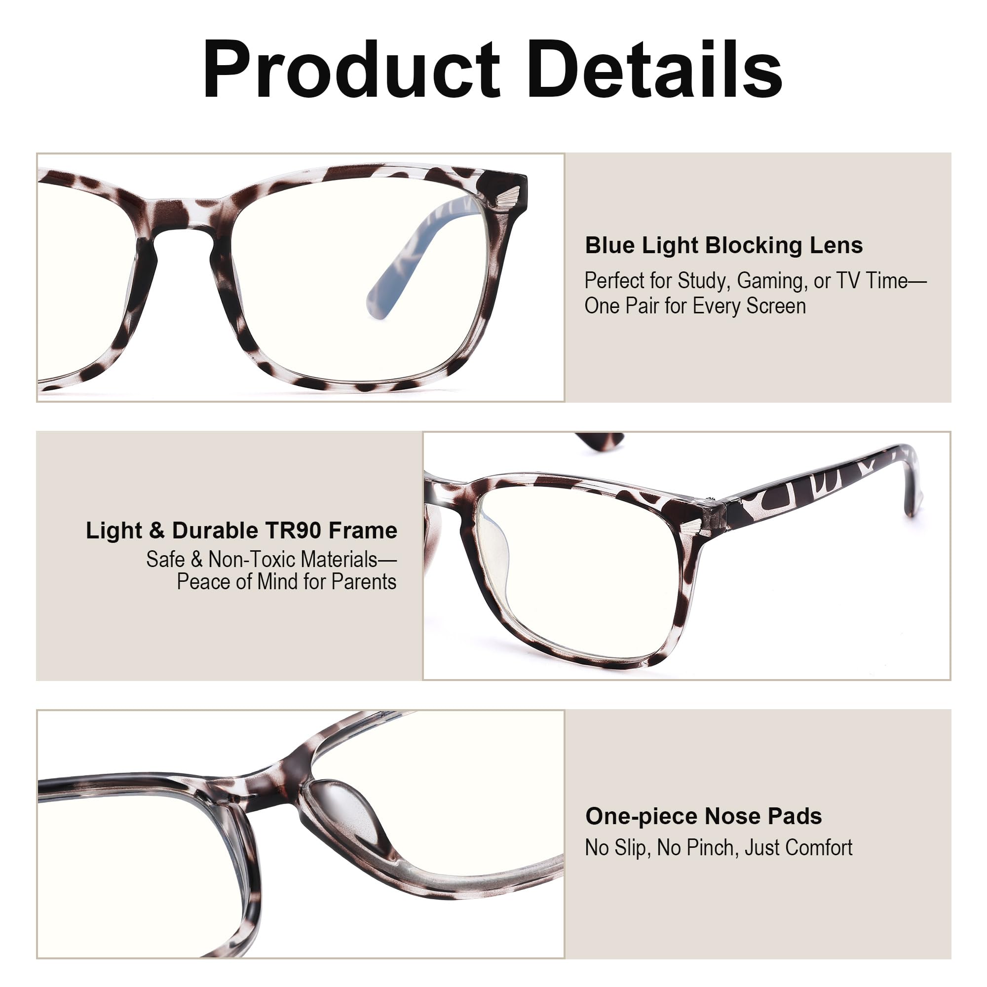 Paquete de 2 gafas de bloqueo de luz azul para niños irrompibles para pantalla de ordenador para niños y niñas, paquete de 2 (rosa transparente + leopardo)