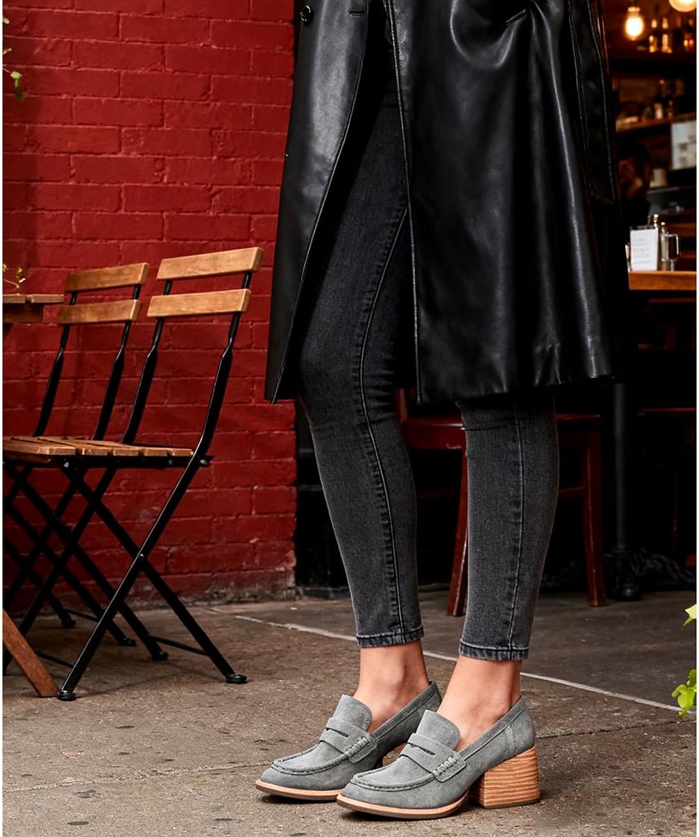 Women Vintage Chunky Platform Loafers Pumps Suede Round Closed Toe Slip On Oxford Shoes Burnished Two-Toned Matte Block Heels Dress Loafers Patchwork Formal Office Work Fall Comfort 4-11 M US - Image 3