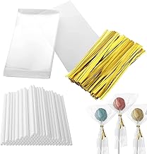300Pcs Lollipop Making Tools,Lollipop Sticks 100Pcs Cake Pop Bags 100Pcs Cake Pop Sticks and 100Pcs Twist Ties, Cake Pop Sticks, Cake Pop Sticks and Bags, Lollipop Sticks for Cake Pops, Cake Pop Bags