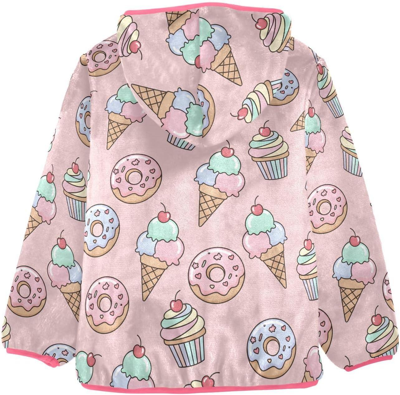 Girls Hoodie Outfit Ice Cream Donuts Pattern Zipper Sweatshirt Coat Fleece Jacket for Kids 3-10T