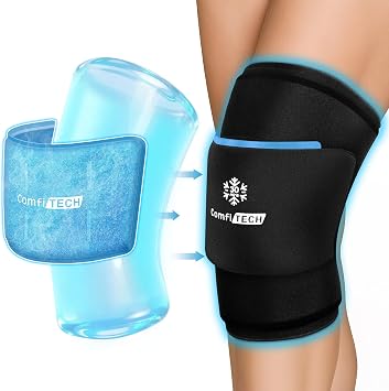 ComfiTECH Dual-Gel Knee Ice Sleeve, 30-Min Cooling Wrap for Knee & Thigh, M