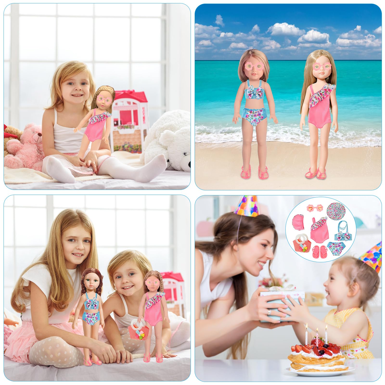 Set di Nuoto per Bambole 8 Pezzi, Estate Costume da Bagno per Bambole,Vestiti Bambole Reborn,Vestiti per Bambole per New Baby Born Bambola,Accessori per Bambole Reborn 35-43CM, Regalo per Ragazze