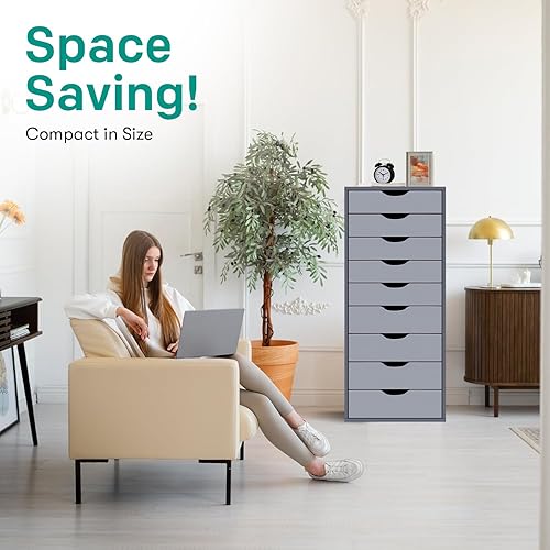 Miniatura 3 de Naomi Home Bianca - Cómoda de 9 cajones, armario de almacenamiento de madera, organizador de almacenamiento grande, cajón de maquillaje para