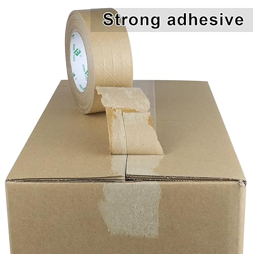 Miniatura 4 de BOMEI PACK Cinta de papel de embalaje Kraft reforzada autoadhesiva de 4 rollos, 2 pulgadas x 55 yardas, total de 220 yardas de cinta engomada para