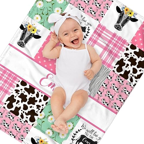 Miniatura 3 de Juego de ropa de cama personalizado para cuna para niñas, juegos de ropa de cama personalizados para cuna de bebé con nombre, ropa de cama de vaca