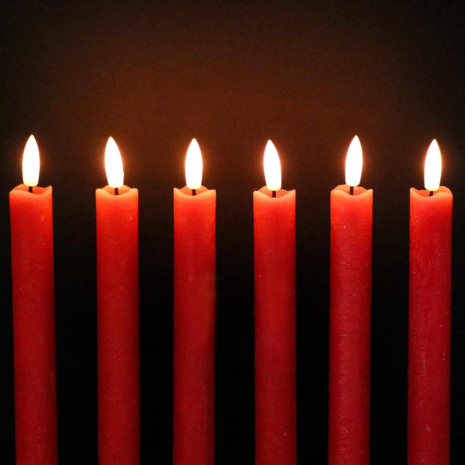 GenSwin Flameless Red Taper Candles Flickering with 10-Key Remote, Battery Operated Led Warm 3D Wick Light Window Candles Real Wax Pack of 6, Christmas Home Wedding Decor(0.78 X 9.64 Inch) - Image 6