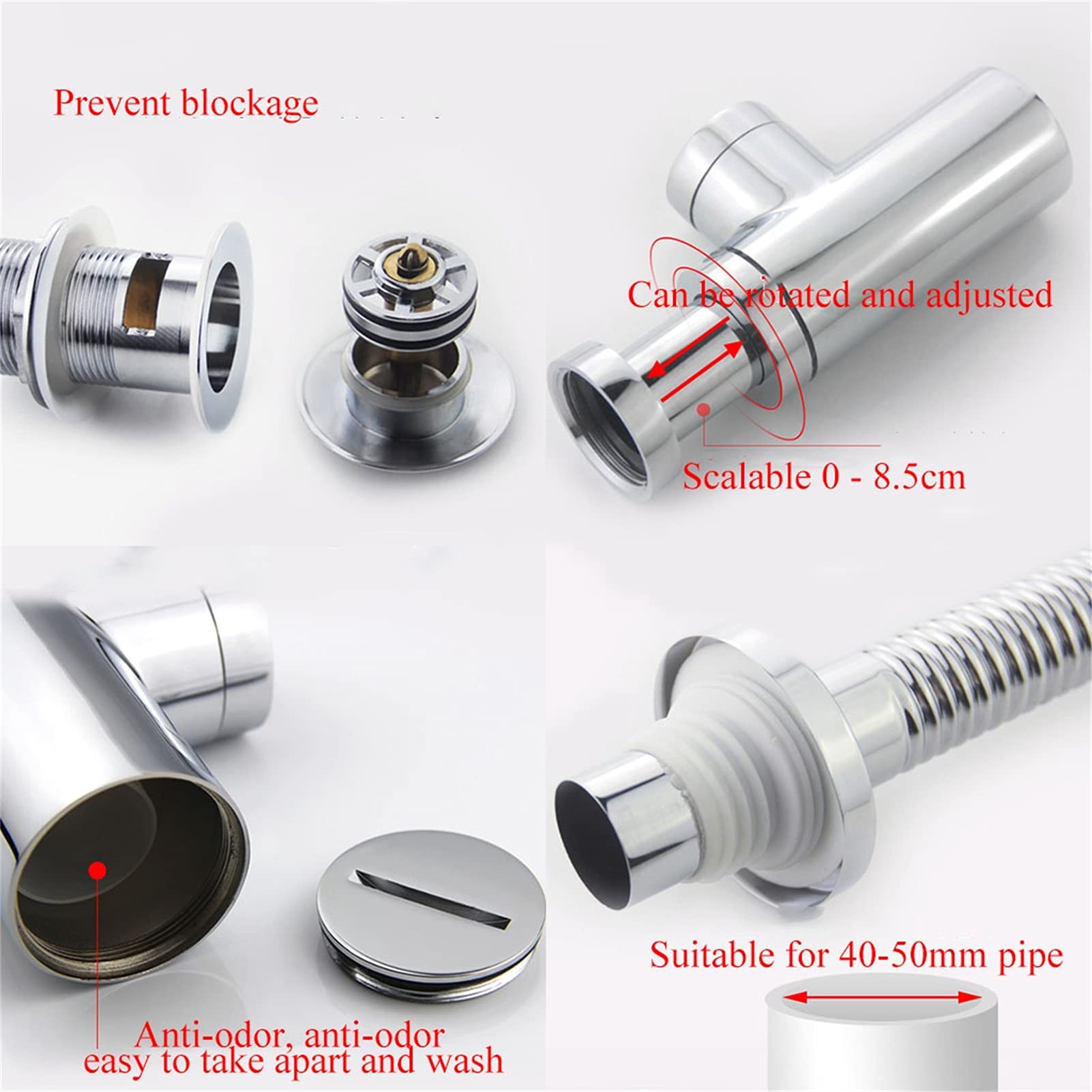 Trampa De Botella, Flexible Tubo De Desagüe Lavabo Sin Rebosadero Wall Fila/Tierra Fila De Drenaje Ajustable Anti-Bloqueo, Antiolor, Anti-Insectos, Anti-remanso Cobre (tamaño : 0.6m)