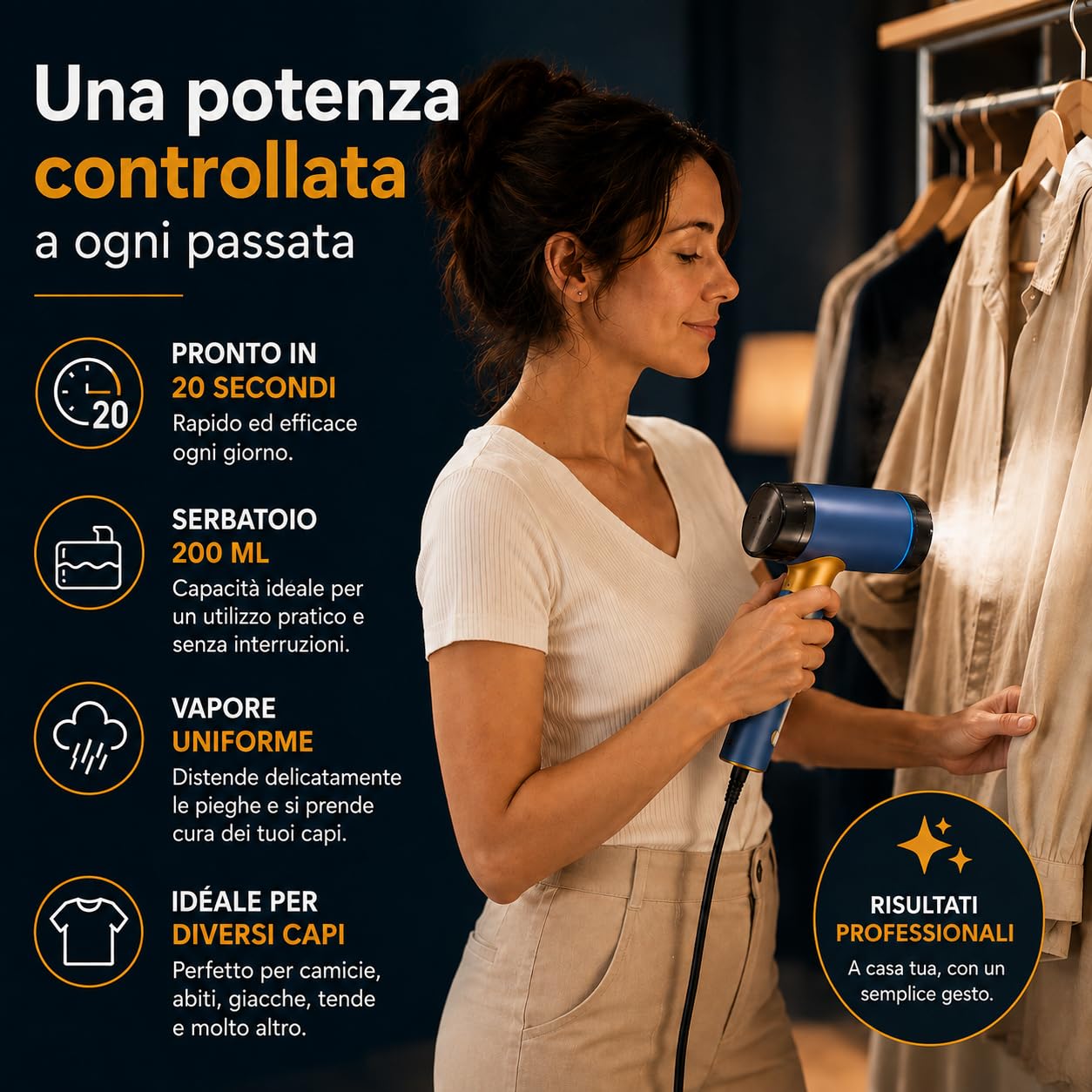 MISTIC Ferro da Stiro Verticale Pieghevole, Pronto in 20 Secondi, Luce LED, Cavo da 2,5 m