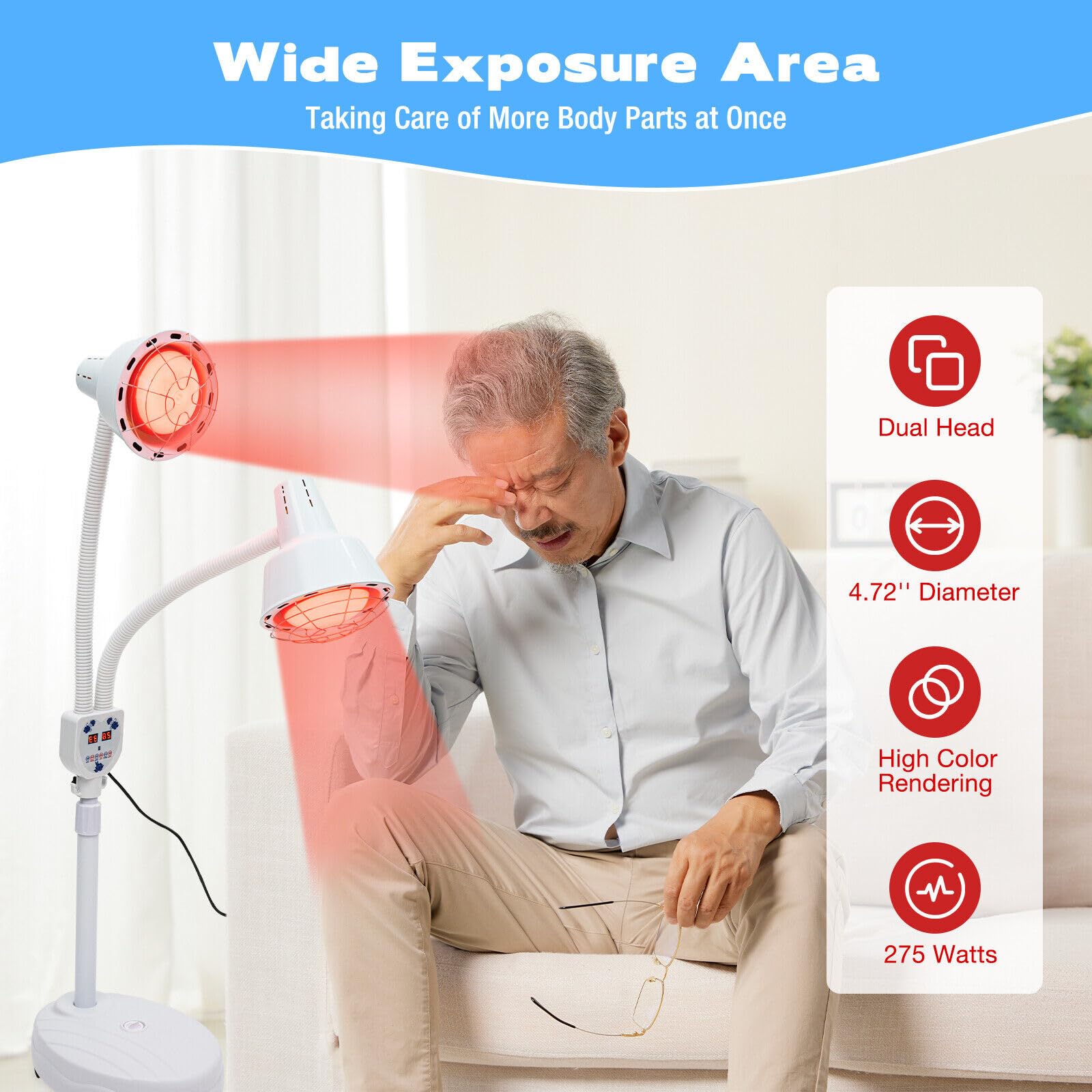 Lámpara de infrarrojos con temporizador, lámpara de calor, lámpara de pie con soporte para relajación muscular, 220 V, 275 W