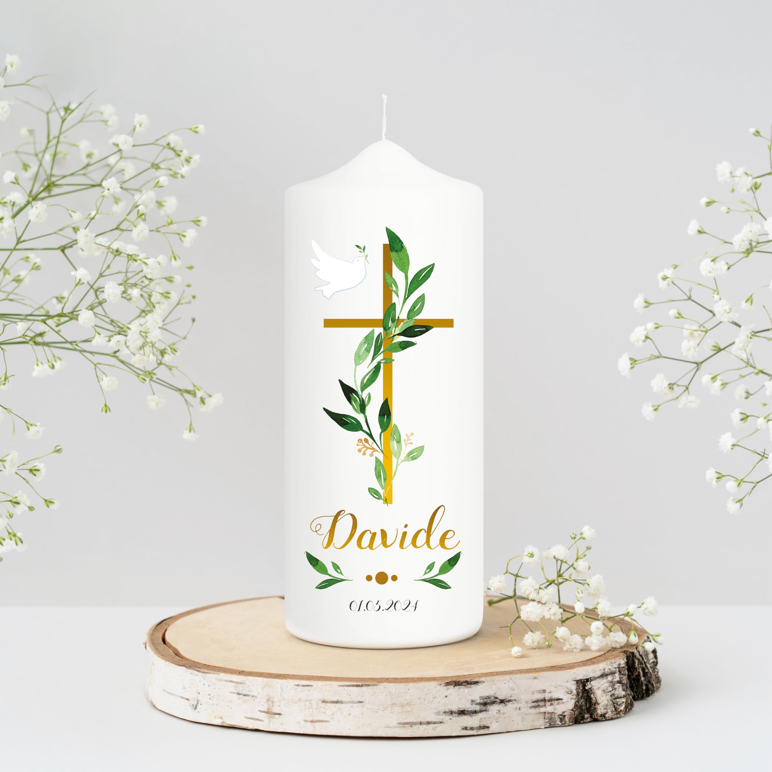 Bougie Naissance personnalisée Fille Garçon motif Arbre et animaux de la forêt – Cierge Naissance avec prénom et date – Bougie imprimée – Cadeau naissance – 18 x 7 cm