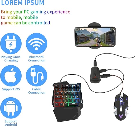 Half Hand Gaming Keyboard and Mouse Combo Laelr 35 Keys PUBG Wired Mechanical RGB LED Backlit Half Keyboard with Wrist Rest Wired Gaming Mouse Converter for Android IOS, Not support IOS 13.4 and above