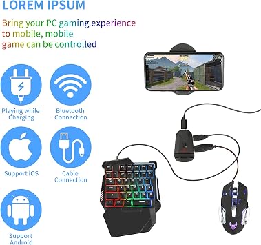 Half Hand Gaming Keyboard and Mouse Combo Laelr 35 Keys PUBG Wired Mechanical RGB LED Backlit Half Keyboard with Wrist Rest Wired Gaming Mouse Converter for Android IOS, Not support IOS 13.4 and above