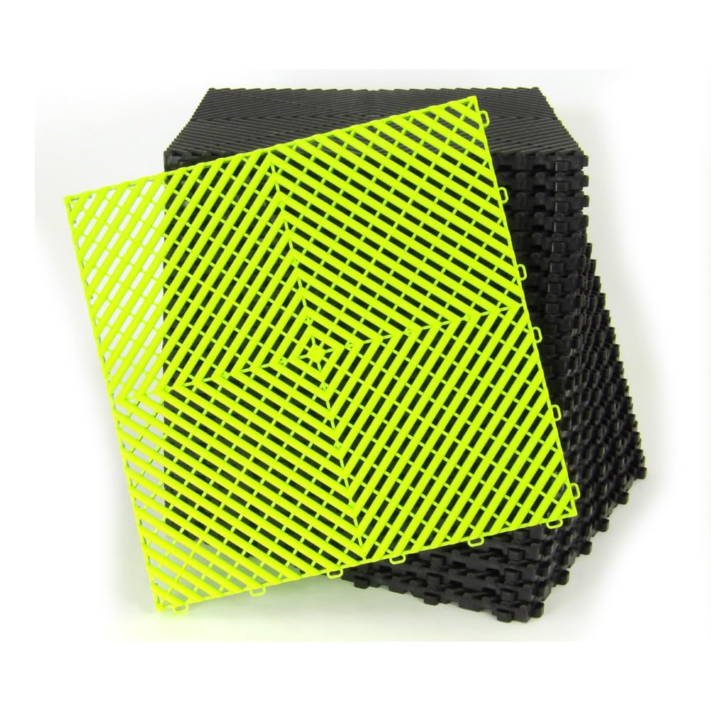 Lot de 25 dalles de sol clipsables - VERT VIF - (4m²) pour garage, cellier, atelier, abris de jardin. Effet Damier 40x40cm, ép.1,8cm, Marque CLIC & dalle, série CLASSIC, Intérieur-Extérieur.