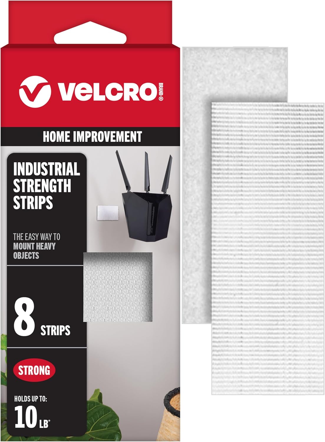 VELCRO Brand Heavy Duty Strips with Adhesive | 8 Sets, White | Wide 4in x 2in | Holds 10 lbs | Industrial Strength Stick On Tape | Indoor or Outdoor Use, (Pack of 8)