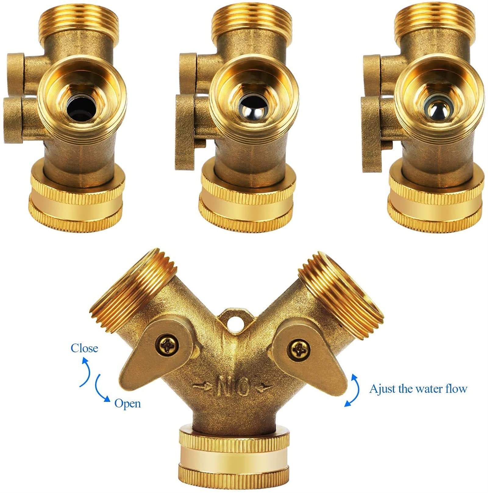 RJJ Connecteur de Tuyau Double en Laiton Massif pour tuyaux de Jardin en Plein air, connecteur de Robinet de 2 Voies Y 2PCS