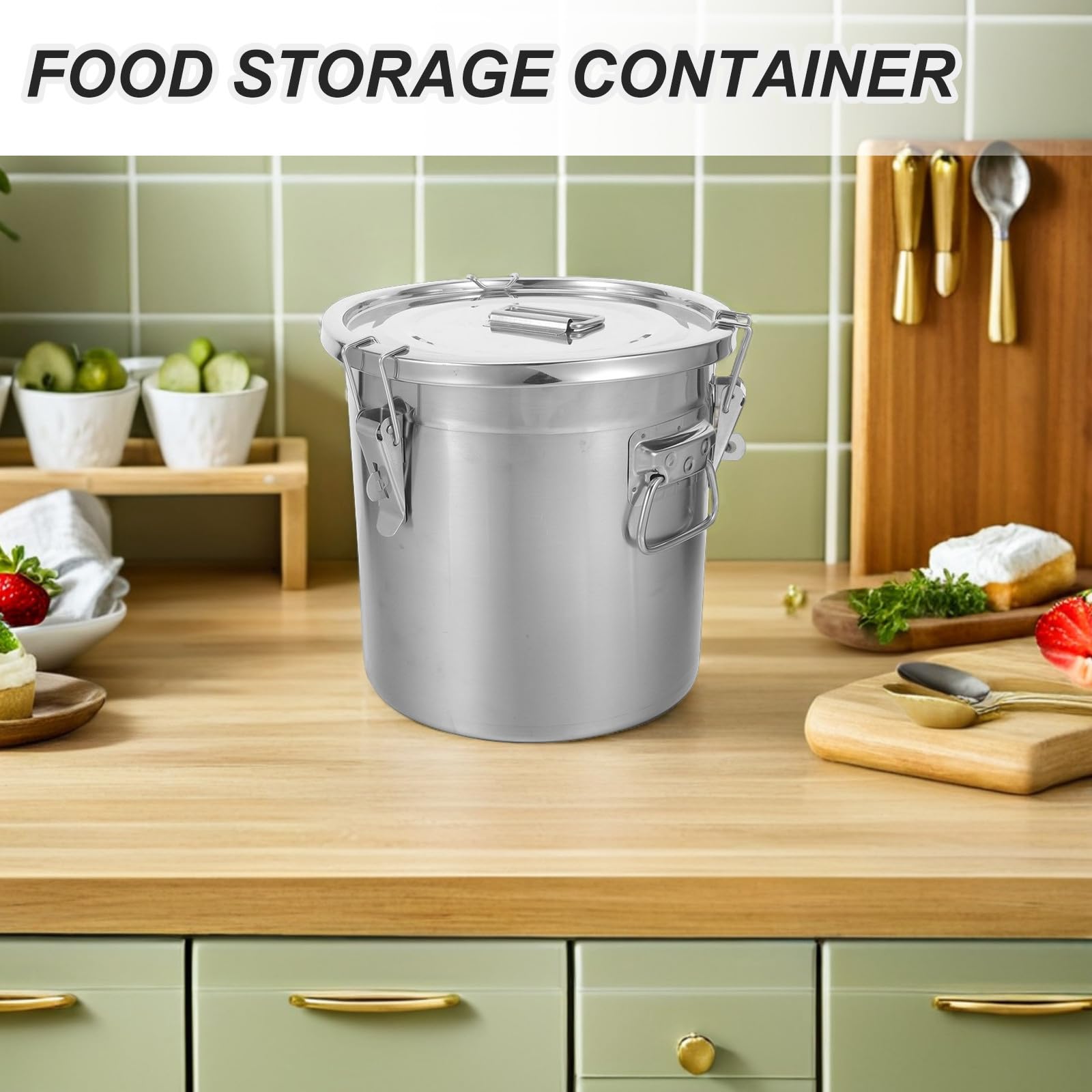 PRETYZOOM Recipiente para Almacenar Alimentos de Acero Inoxidable 12l con Tapa Extraíble y Cierre Hermético para Almacenamiento en Cocinas y Despensas