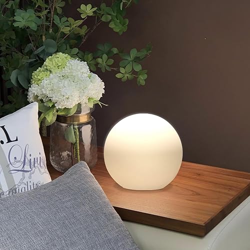 Miniatura 5 de Lámpara de mesa de bola de 10 pulgadas con pantalla de cristal, lámpara de estantería de bola para dormitorio, dormitorio, oficina y dormitorio,