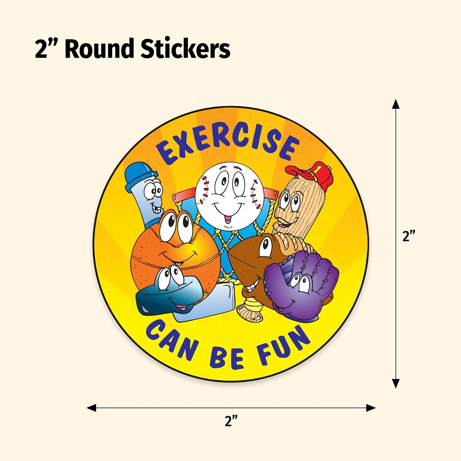 ZOCO - Healthy Exercise Stickers (400 Count) - Get Active, Sports Sticker Roll - Handout for Kids - 2" Round