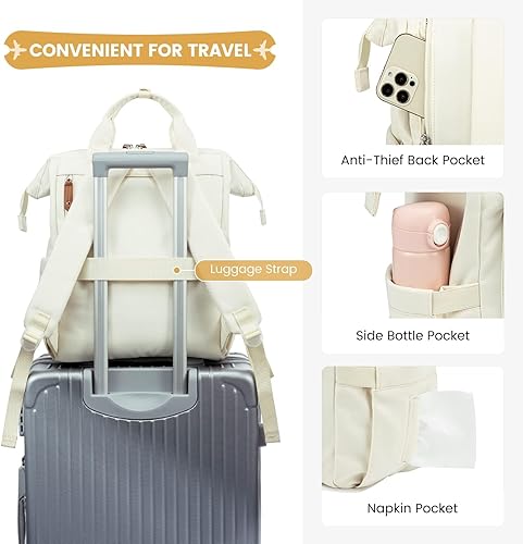 Miniatura 4 de LOVEVOOK Mochila para computadora portátil para mujer, mochila para profesores, enfermeras, trabajo, viajes, mochila para computadora, Beige,