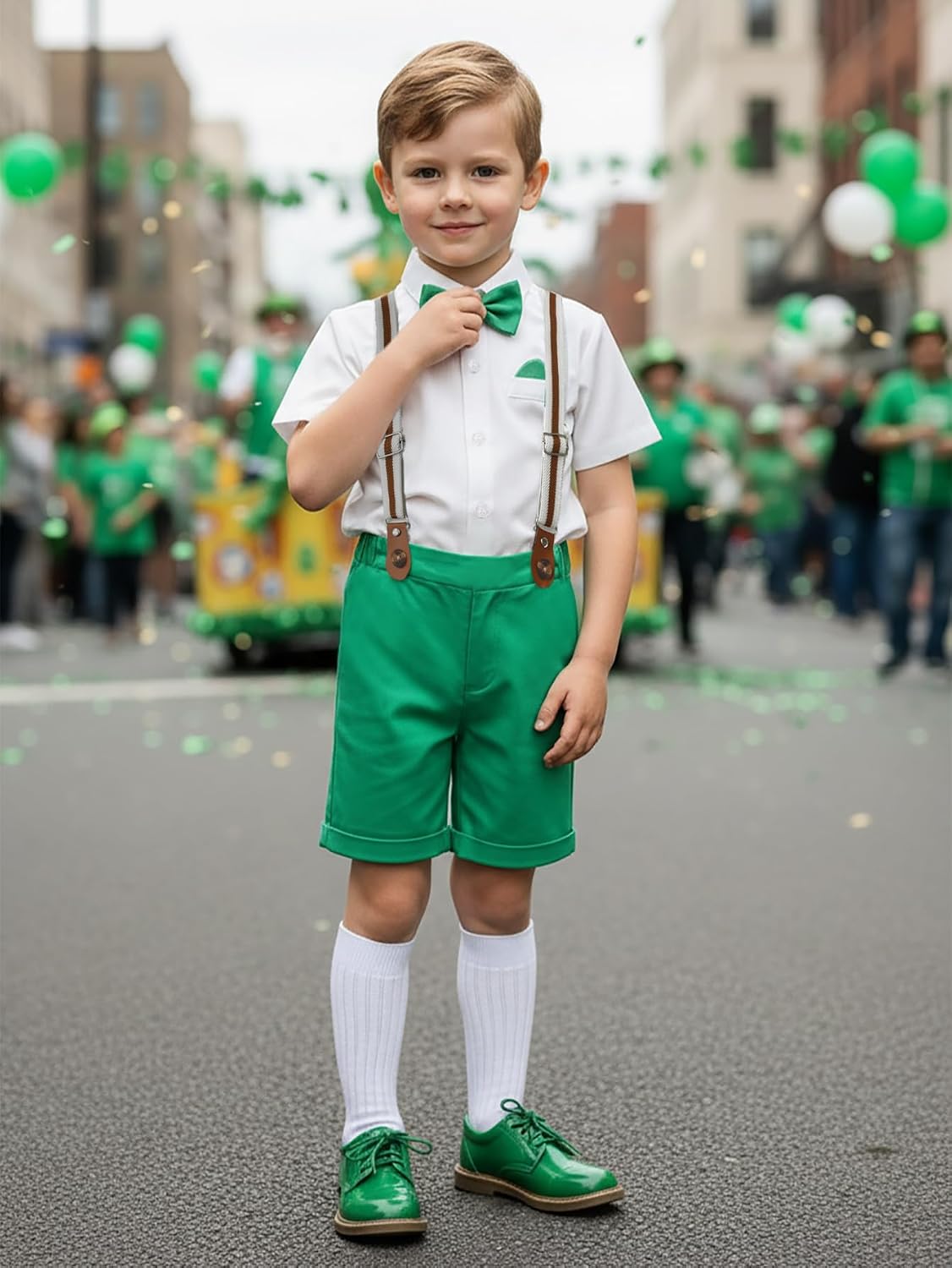 Baby Boys Gentleman Outfits Suits, Infant Shirt+Shorts+Bow Tie+Suspenders image 3