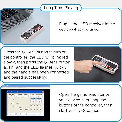 Miniatura 4 de KIWITATA 2X Wireless Nes USB Controller for PC Gamings, 2.4ghz Wireless USB Remote N-E-S Emulated Game Pad Controller for Windows XP 7 8 11 & MAC &