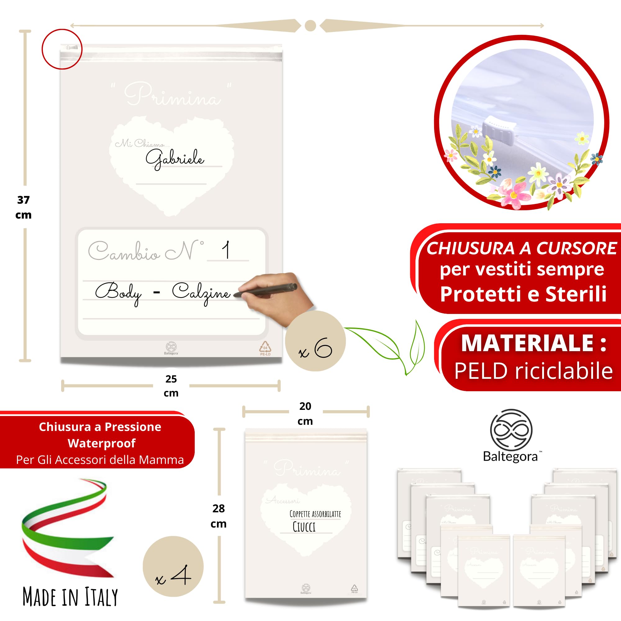 Primina -10 Bustine Corredino Neonato Ospedale - Prodotto Italiano - Sacchetti Borsa Parto Neonata con Cartolina Nascita e Pennarello