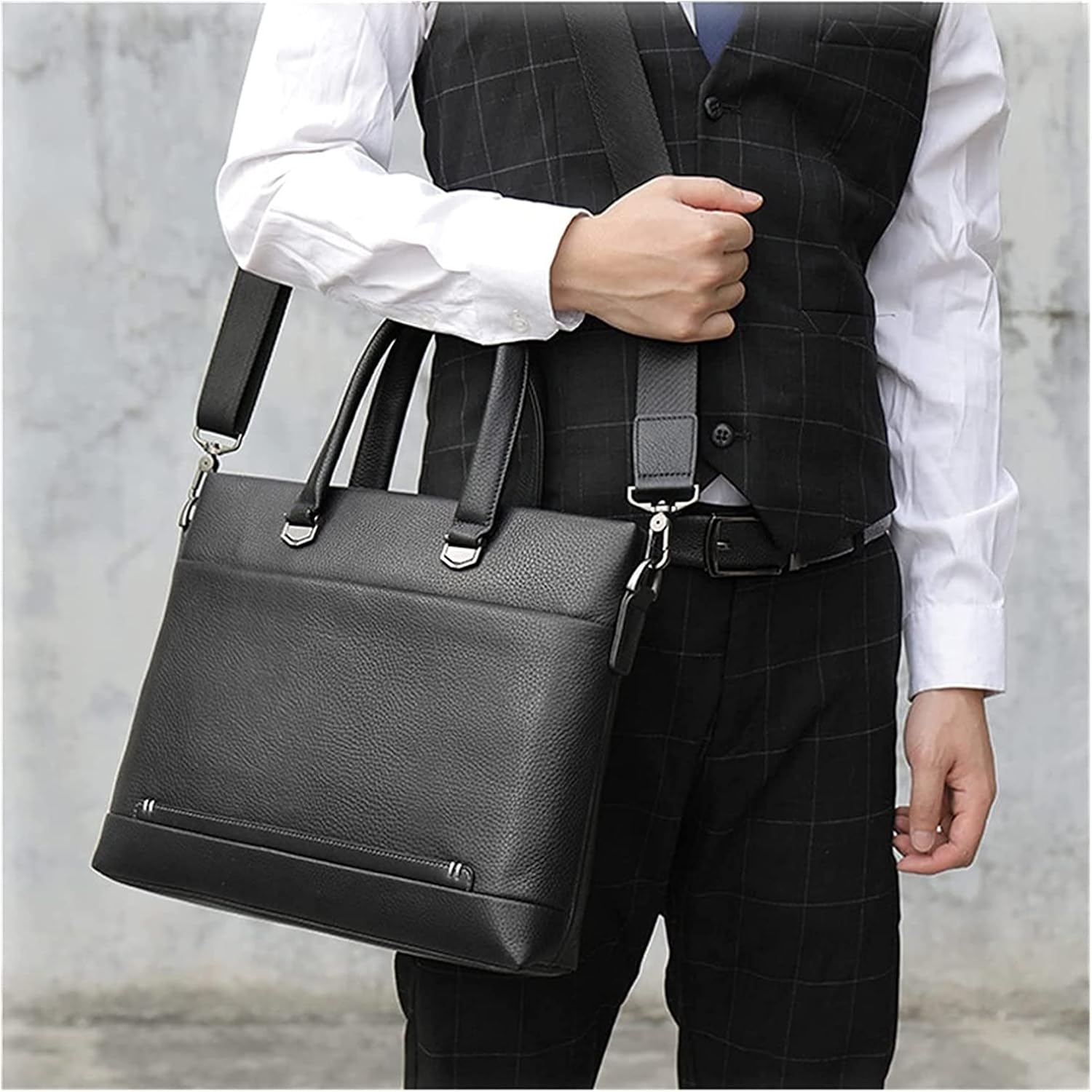 Soft Leather 13.3 Inch Laptop Briefcase Classic Litchi Pattern Business Bag rk Messenger Shoulder bag