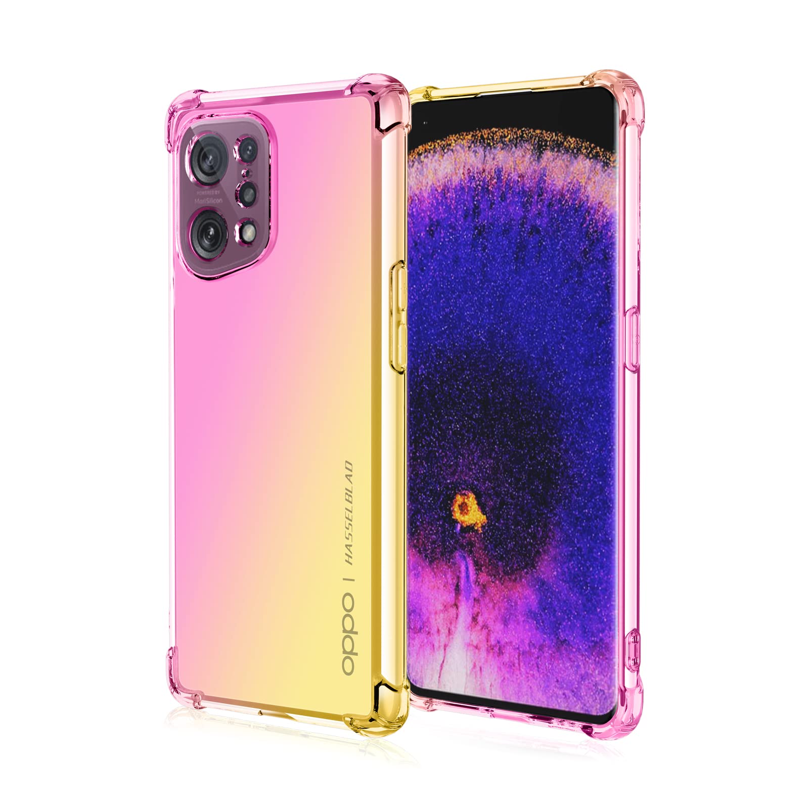 GOGME Cover per Oppo Find X5 PRO, Custodia in TPU a Gradiente Colori, [ Rinforzare la con Angoli] Custodia Trasparente Silicone Morbida Ultra Sottile Case (Rosa/Oro