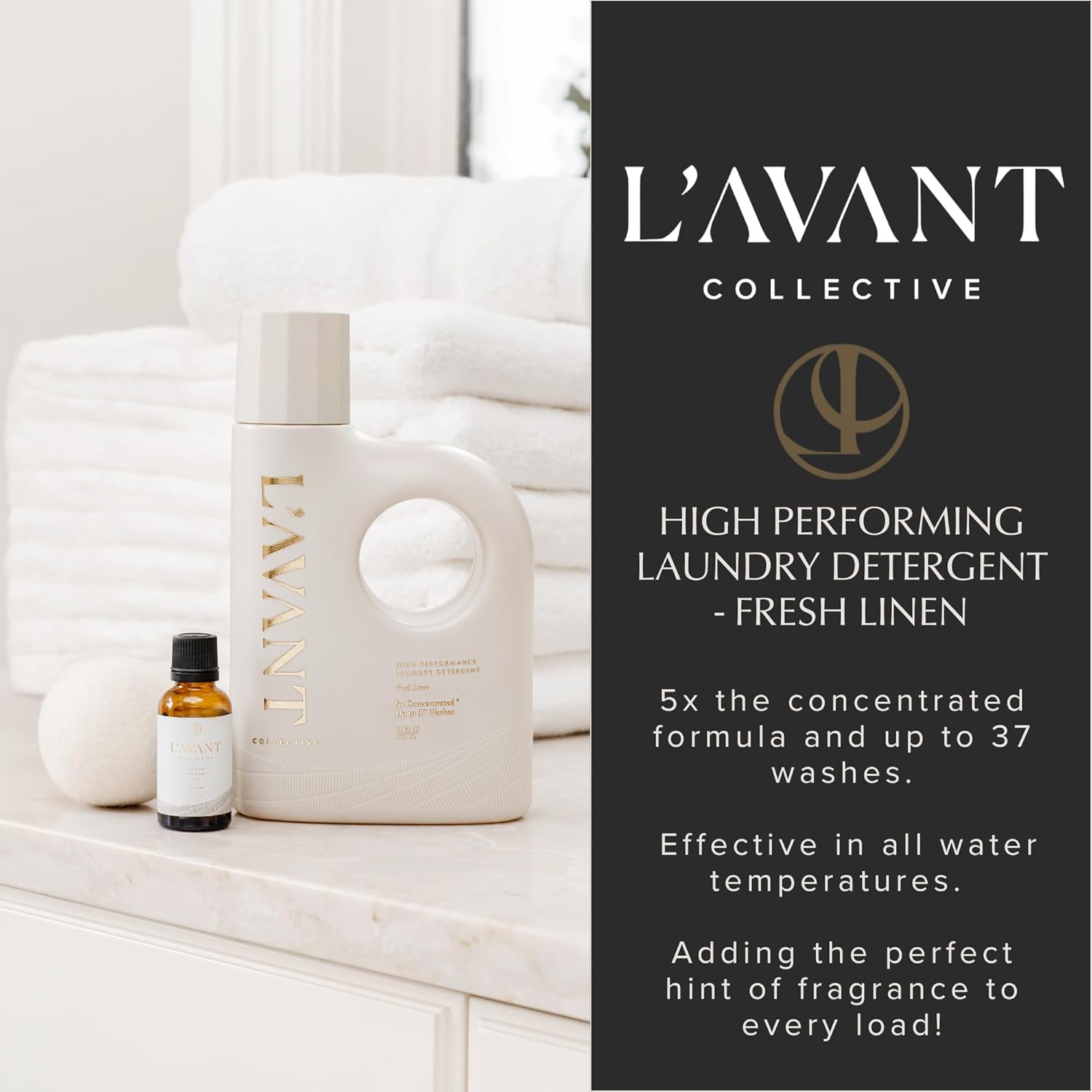 L'AVANT Collective Luxury Laundry Detergent | Fresh Linen | Natural Non-Toxic Liquid Laundry Soap with Enzymes | Plant-Based, HE Compatible, Protects Colors | 32 oz