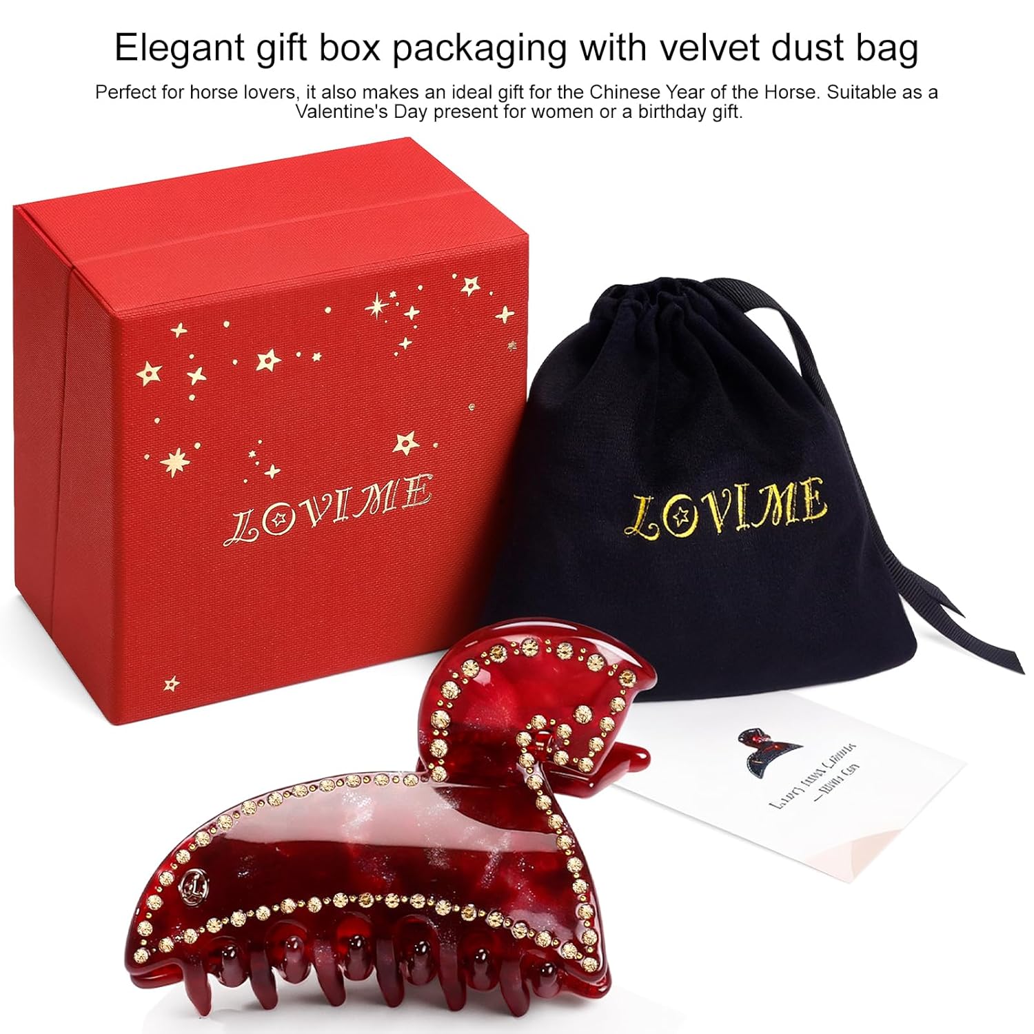 Red Hair Clips for Women Luxury, 3 Inch Cute Claw Clips for Thin & Medium Thick Hair Girls, No Slip French Hair Clip, Acetate Hair Accessories for Valentine's Birthday Horse Gifts for Women - Image 3