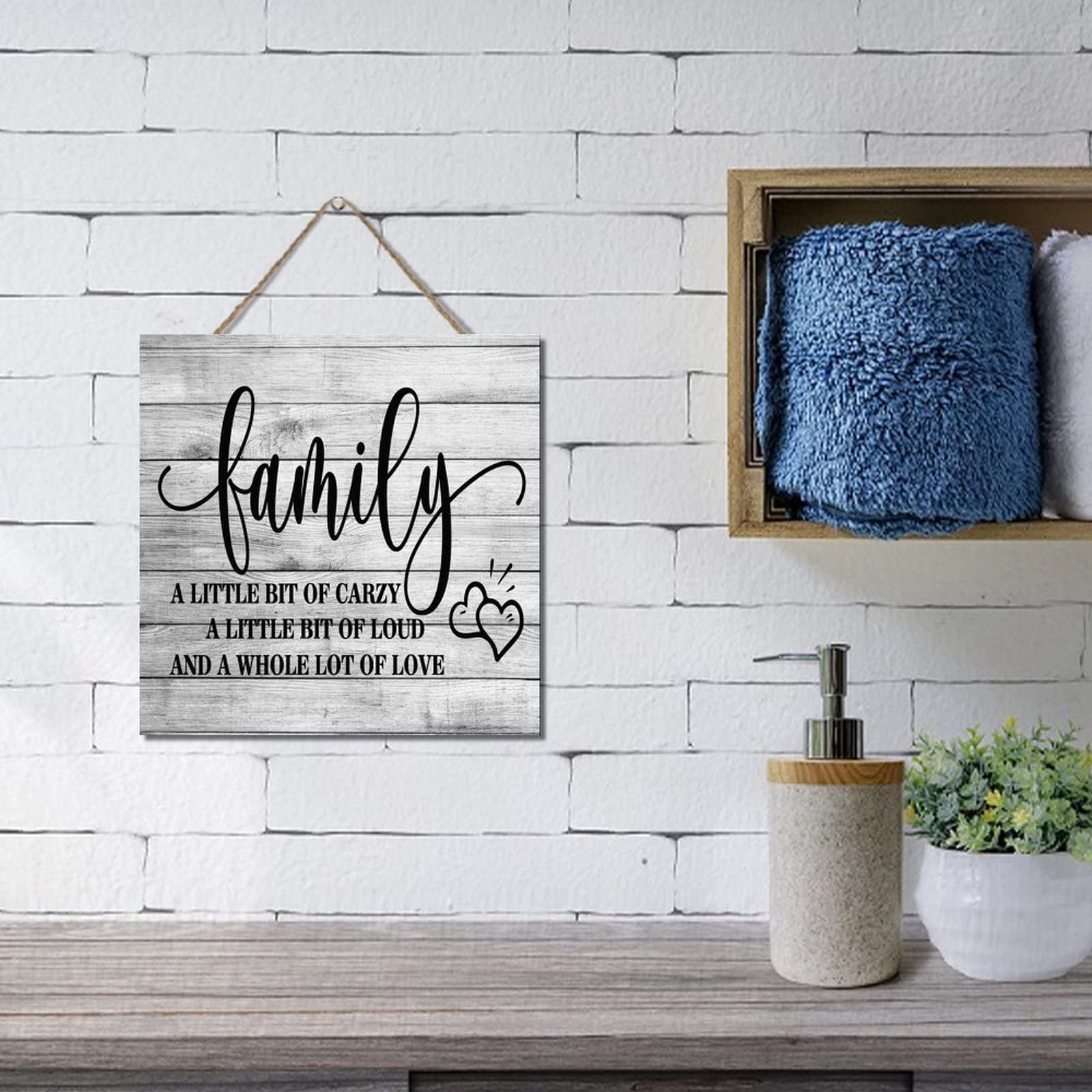 Wodevor Style Wooden Plaque Family A Little Bit Of Crazy, A Little Bit Of Loud And A Whole Lot Of Love Bedroom Wall Decor Wooden Kitchen Decor Sign Funny Cute Quotes Rustic Farmhouse Wood Signs Hanging Sign 12X12in