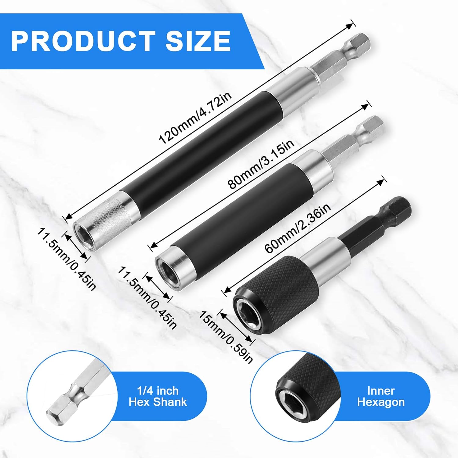 Bewudy 3pcs 1/4 Inch Magnetic Screw Drive Guide Sleeve for Drill, Magnetic Screw Drive Guide Drill Bit Tip Holder, Hex Shank Drill Driver Extension Bit Holder Screwdriver Bit Holder Extension