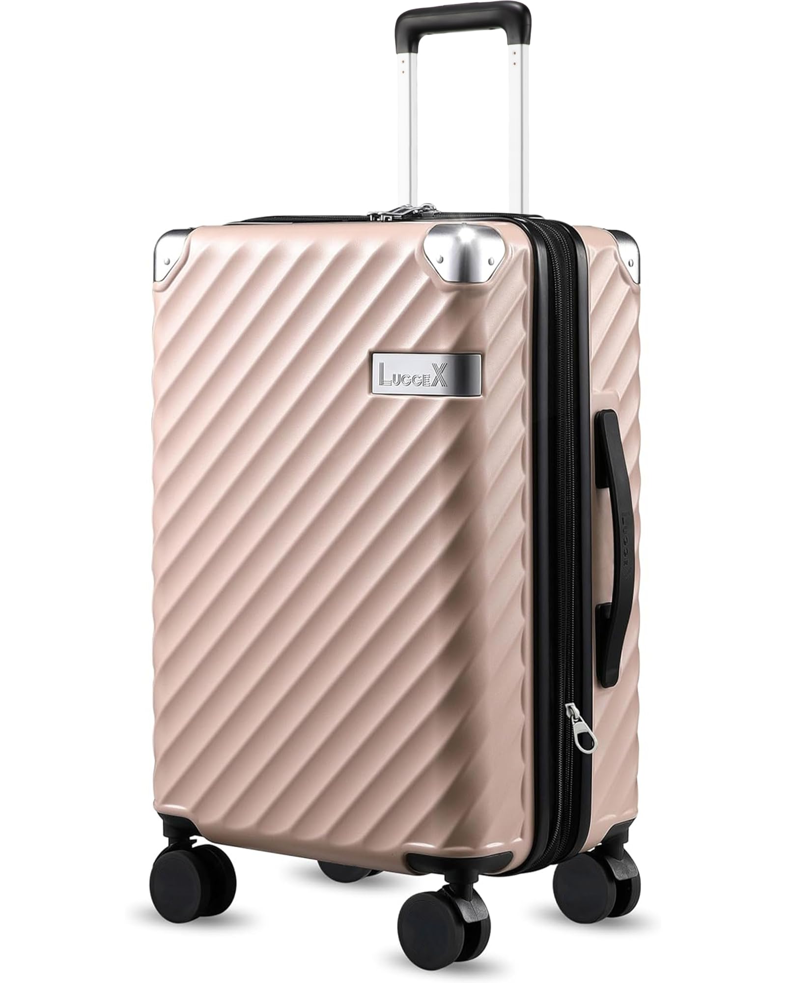 LUGGEX Luggage with Spinner Wheels, Polycarbonate Expandable Hard Shell Suitcase, Carry On 20 Inch, Pink