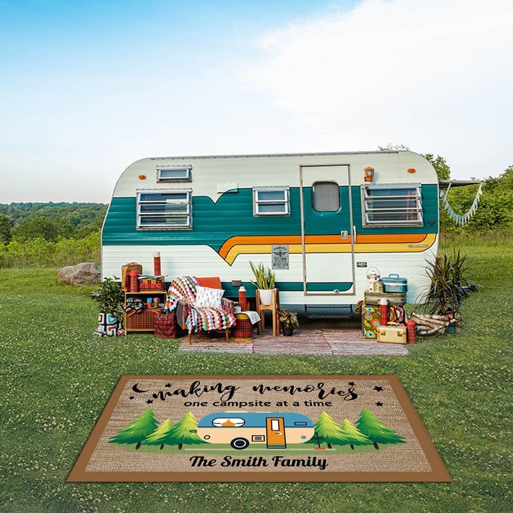 Custom Camping Rug Making Memories One Campsite at a Time RV Trailer Decor Camper Floor Mat for Outdoors, Patio, Backyard, Picnic, Beach, Camping, 30 x 55 Inch (RV 9)