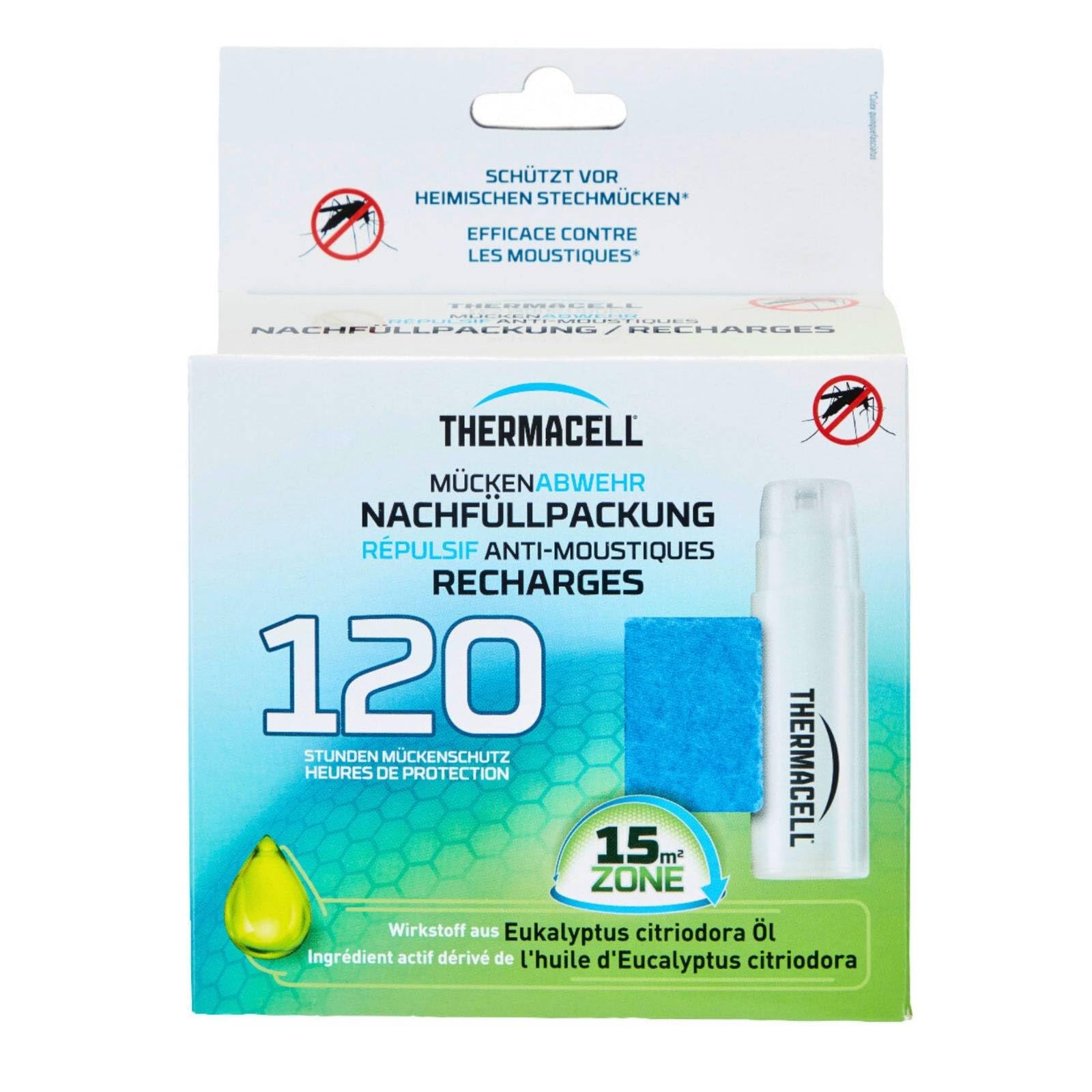 Thermacell Nachfüllpack Mückenabwehr - 30 Plättchen + 10 Gaskartuschen für 120h Schutz - Natürlicher Wirkstoff aus Zitroneneukalyptusöl - 15m² Wirkbereich