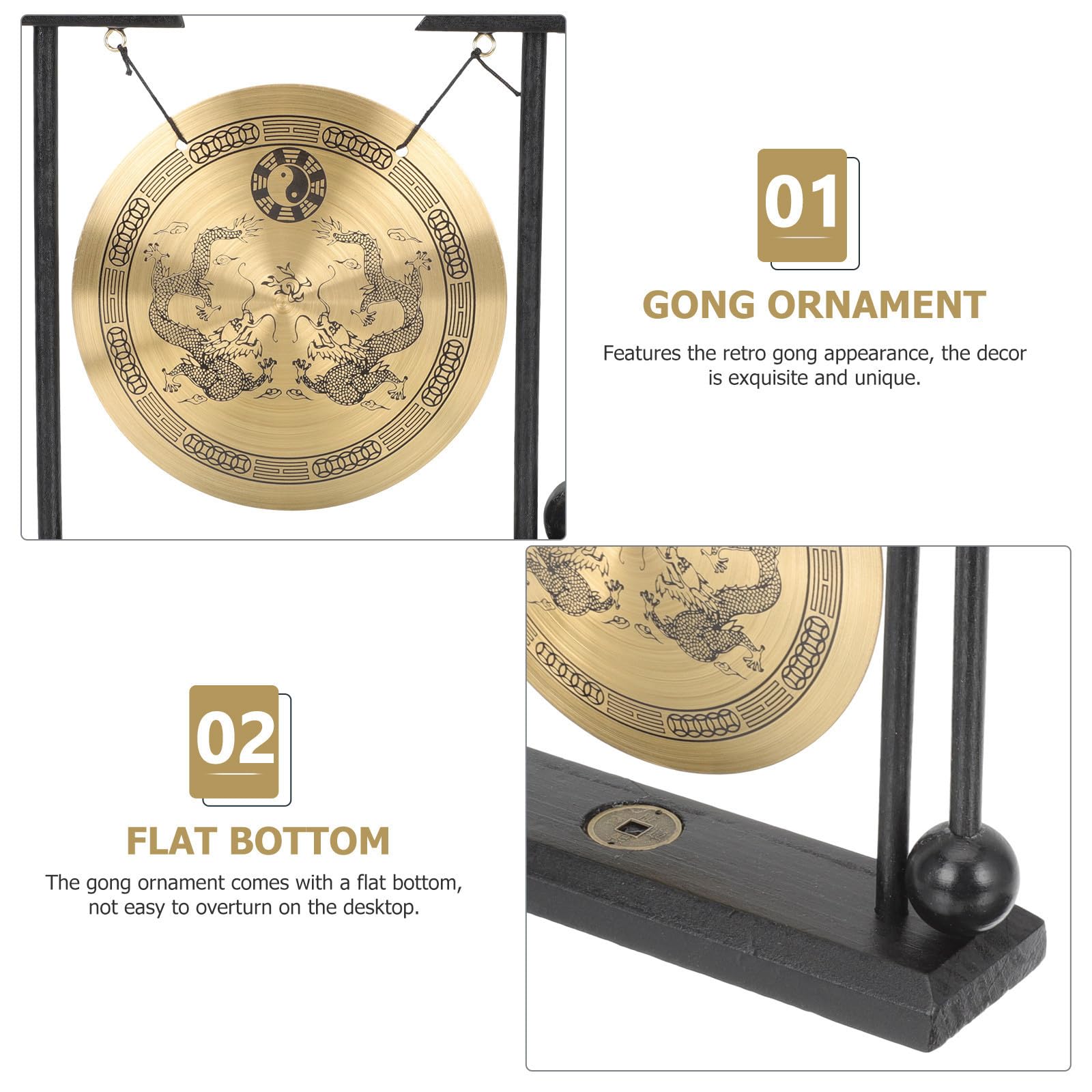 BESPORTBLE 3 Stück Vintage Doppeldrache Kupfergong Ornament für Zuhause