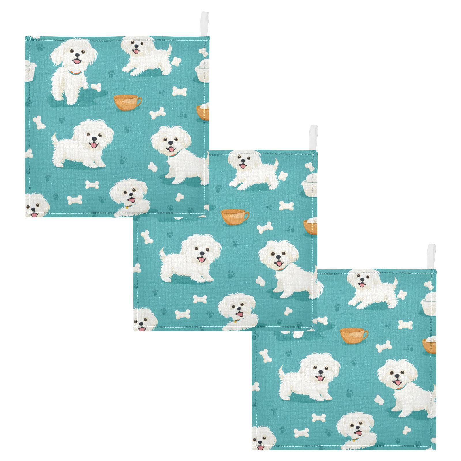 Nander Cute Little Dog Baby Muslin Washcloths 3PCS- Soft Face Cloths for Newborn Absorbent Bath Wash Cloths Wipes