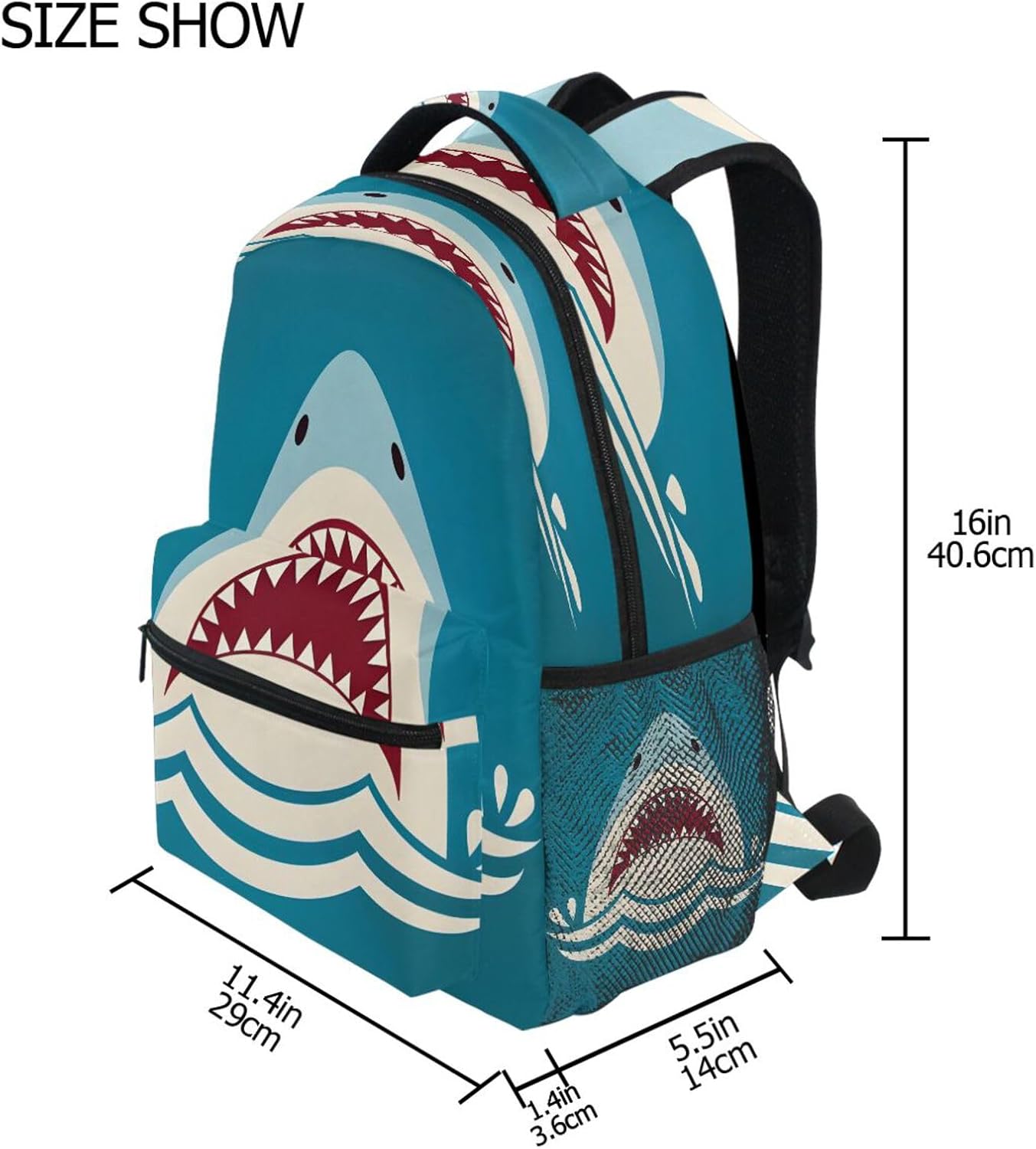 School Backpack Shark Tooth Teens Girls Boys Schoolbag Travel Bag