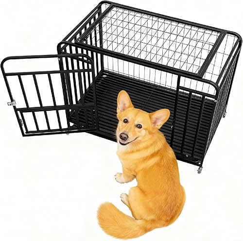 Dog Crate, 42 Inch Heavy Duty Dog Cage with Alloy Steel Material, Dog Kennel for Medium Large Dogs, with Easy Assembly and Multi Scene Application,