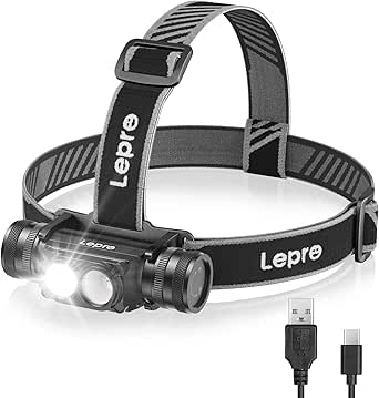 Lepro Rechargeable Headlamp, Super Bright LED Headlight with Red Warning Lights and 6 Modes, Multi-Functional, 1000 Lumens, IP65 Waterproof Headlamp Flashlight for Camping, Running, Hiking, Working
