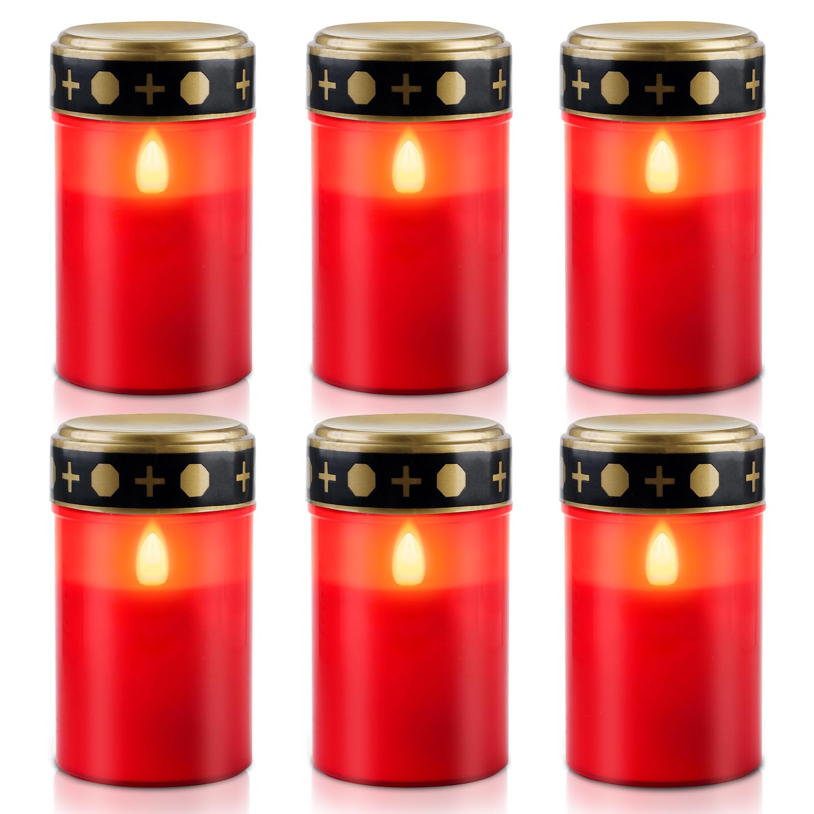 Juego de 6 Velas LED para Tumba Exterior, Vela para Cementerios, Luces Funerarias, Lámpara para Tumbas, Vela Led Efecto Llama, 6 Meses de Duración, Funciona con Pilas (pilas no incluidas)