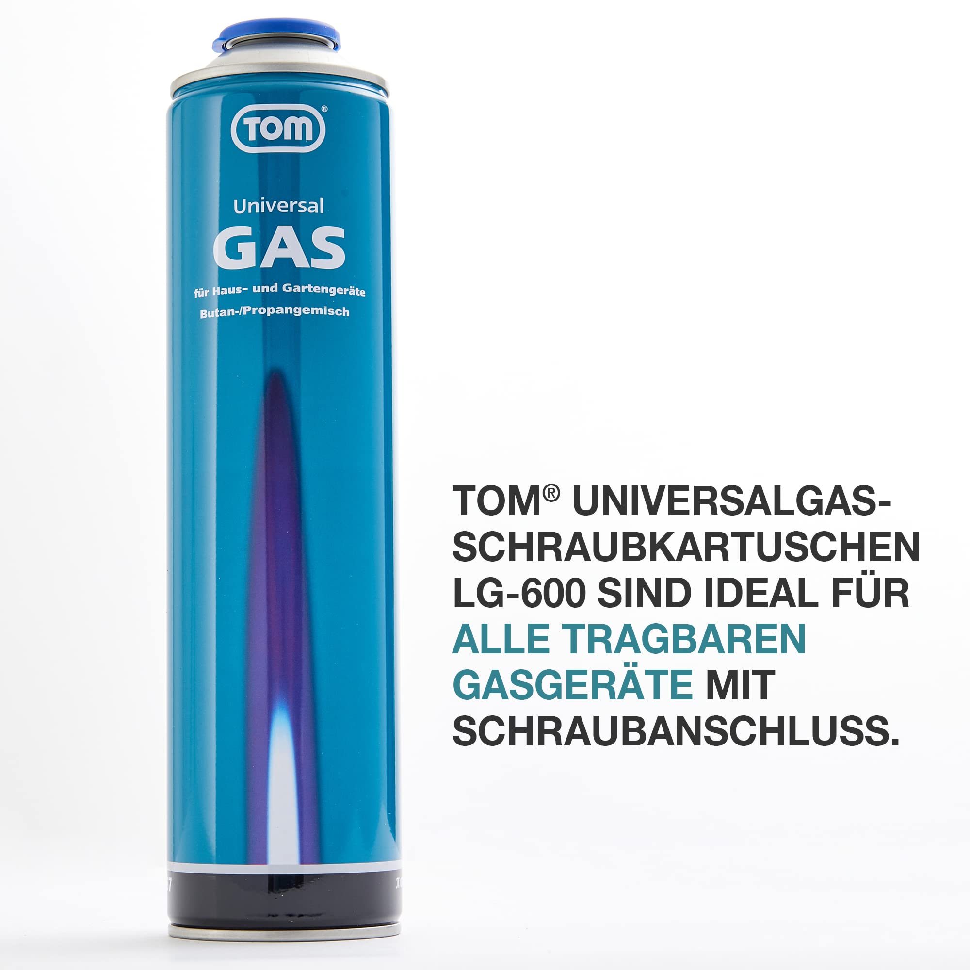 TOM 2 x, 4 x oder 8 x 330 g Universalgas Kartuschen mit Schraubgewinde 600 ml – Propan/Butan Gas Kartuschen LG-600 sind ideal für Unkrautbrenner, Abflämmgerät, Lötbrenner, Gaslampe & Co.