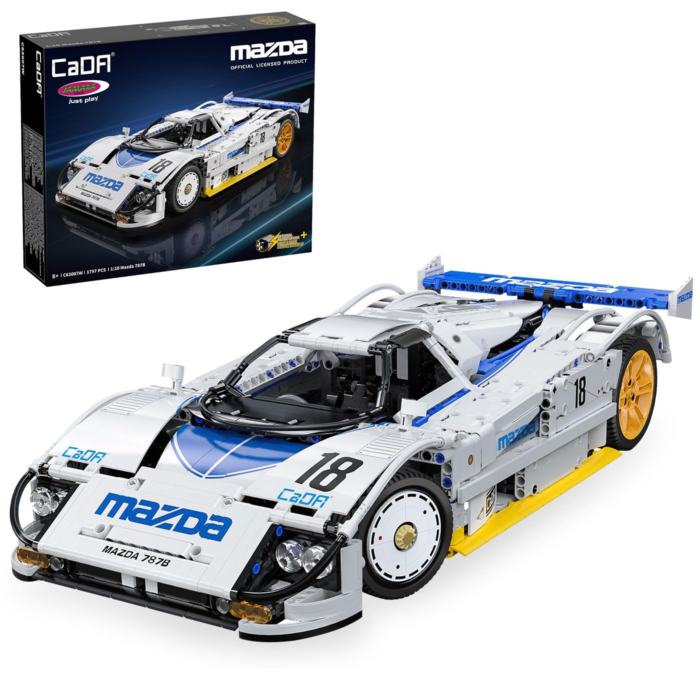 JAMARA 402875 CADA Mazda 787B 1:10 Bricks, model samochodu zabawkowego, samochód wyścigowy dla dzieci od 8 lat, pomysł na prezent dla dzieci, wierny design, ręczne otwieranie i zamykanie drzwi