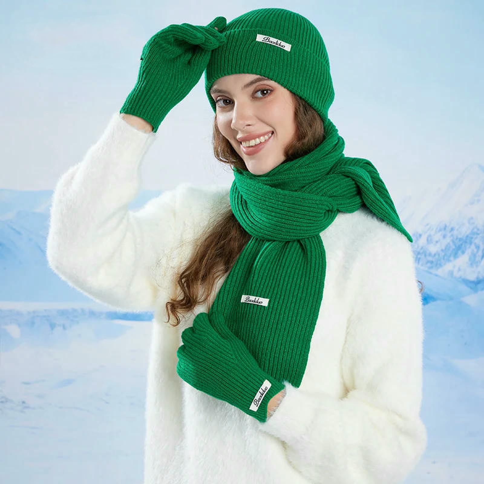 Mütze,Schal & Handschuh-Sets 3-teiliges Winter-strickmütze-Set Für Damen, Schal-Handschuhe-Set, Burgunderrot, Bequem, Outdoor-REIT-Set-Kaffee 1-55-60cm