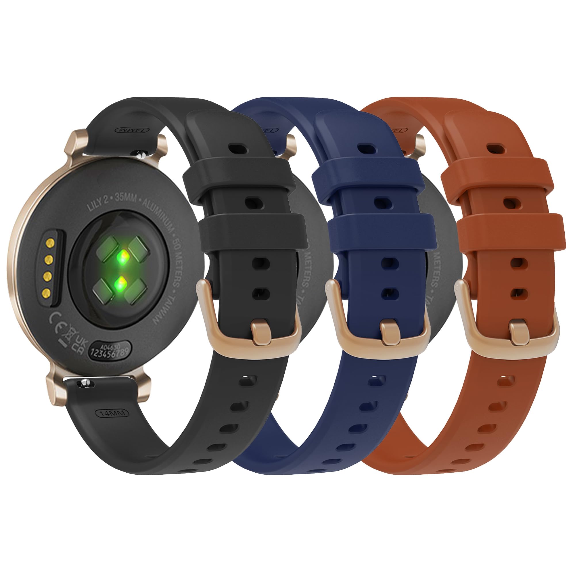 Gheper 3 Pack Watchbands Compatible with Garmin Lily 2 Bands,14mm Silicone Sport Wristbands Bracelet Quick Release Replacement Strap for Lily 2 women
