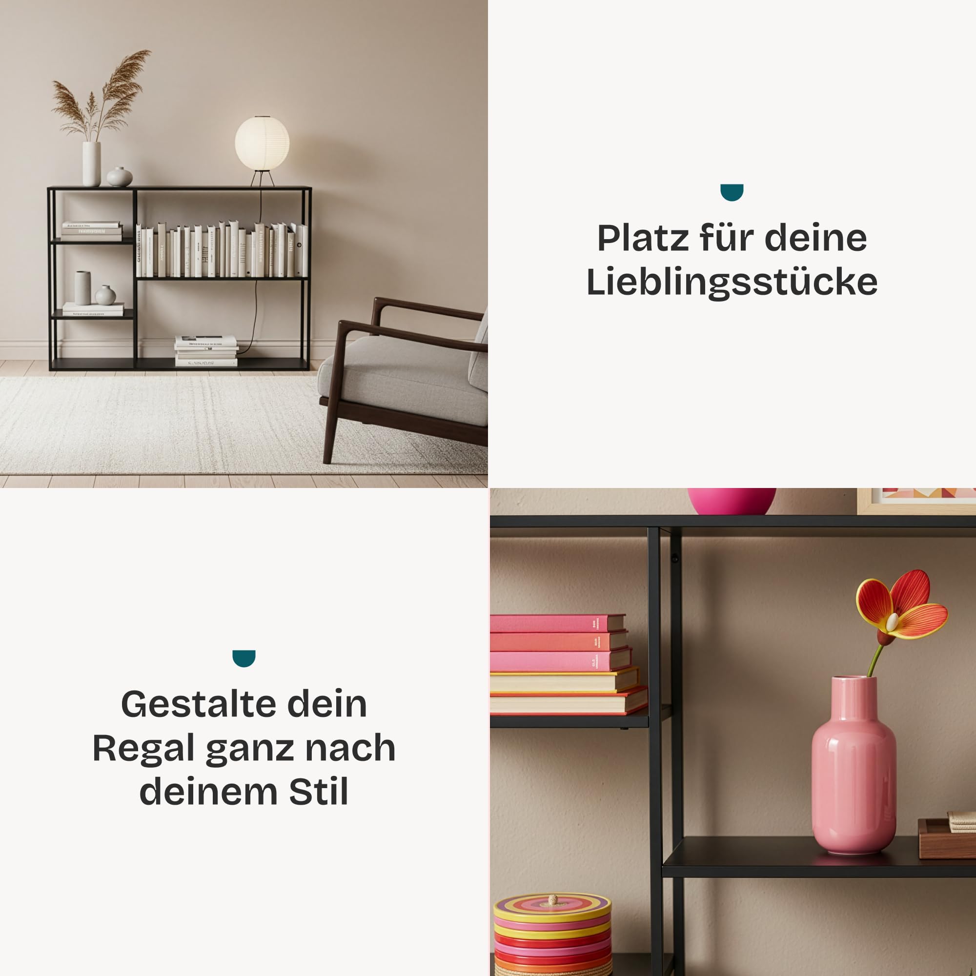 [en.casa] Standregal Isojoki Bücherregal Metallregal Wohnzimmer Schwarz Regal stehend 120 x 35 x 88 cm