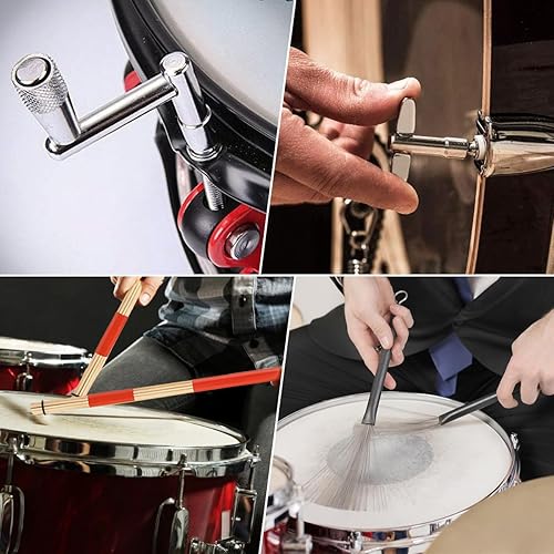 Miniatura 9 de El juego de baquetas incluye 1 par de palos de tambor de madera de arce 5A, 1 par de cepillos de alambre de tambor, cepillo retráctil, 1 par de